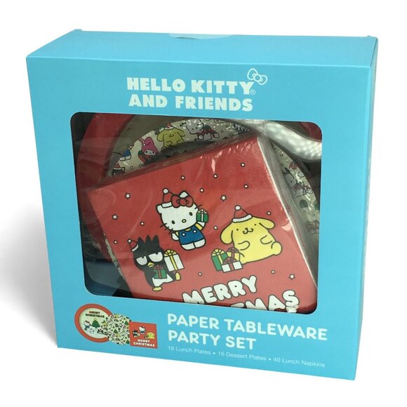 Hello Kitty & Friends Christmas Paper Tableware Party Set 72 Pc Plates & Napkins - Picture 1 of 5